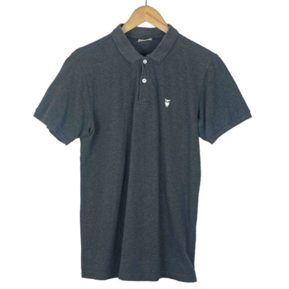 Knowledge cotton Apparel Men's Grey Cotton Short Sleeve Logo Polo Shirt US M